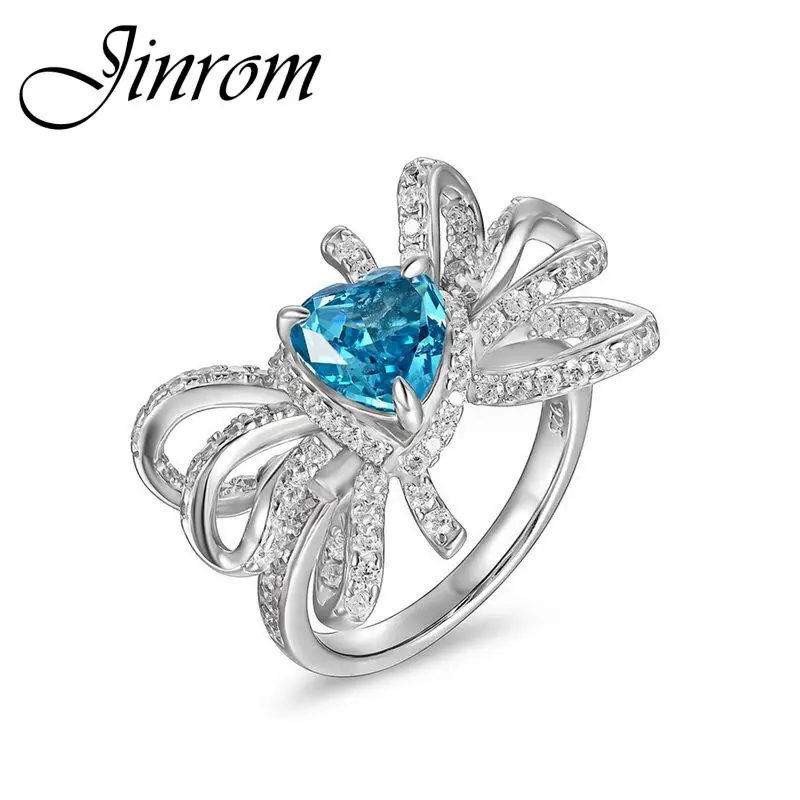 

Кольцо Jinrom из серебра 925 пробы с высокоуглеродистыми бриллиантами, кольцо с милым бантом в форме сердца, инкрустированное драгоценным камнем, роскошное предложение, обручальное кольцо