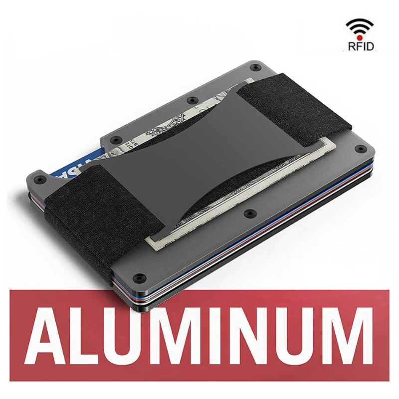 Mens Slim Wallets Magnetic Luxury Aluminum male Cash Strap RFID Metal 2022 Purses Designer Case Card Holder Carteira Masculina