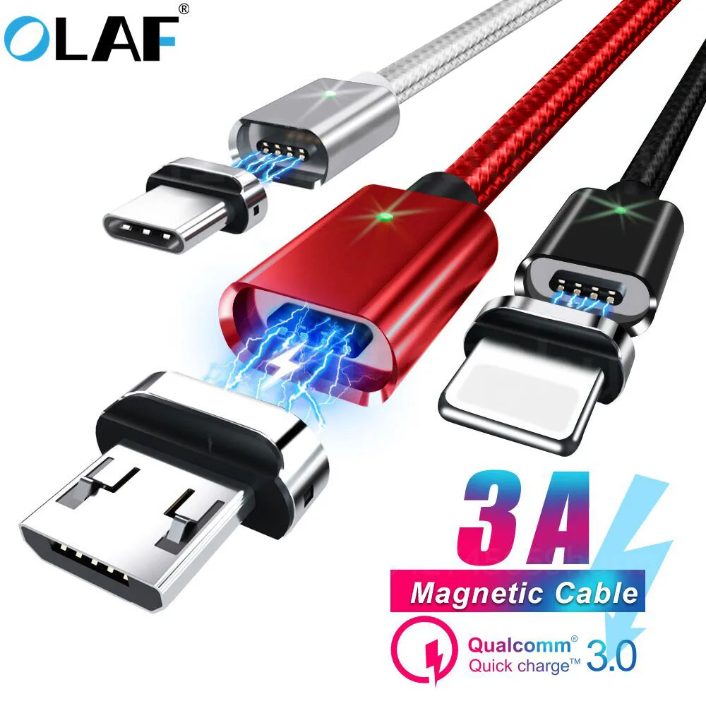 Магнитный зарядный кабель Olaf 3A USB Type C, кабель для быстрой зарядки для iPhone 13 Xiaomi, магнитное зарядное устройство, кабель Micro USB Type C, шнур