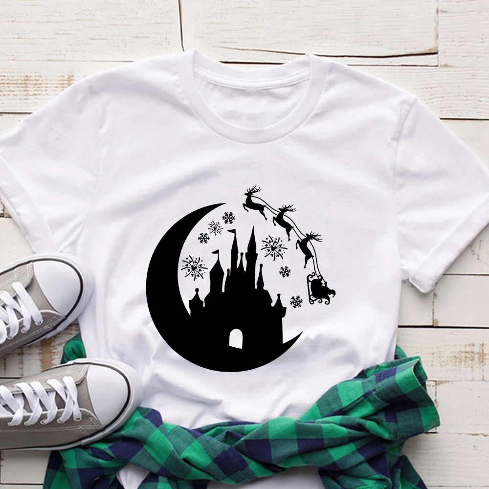 

Disney Fashion Aesthetic Christmas Clothes Europe and America Trend Xmas Women T-shirts Short Sleeve White Blouses Female 2022