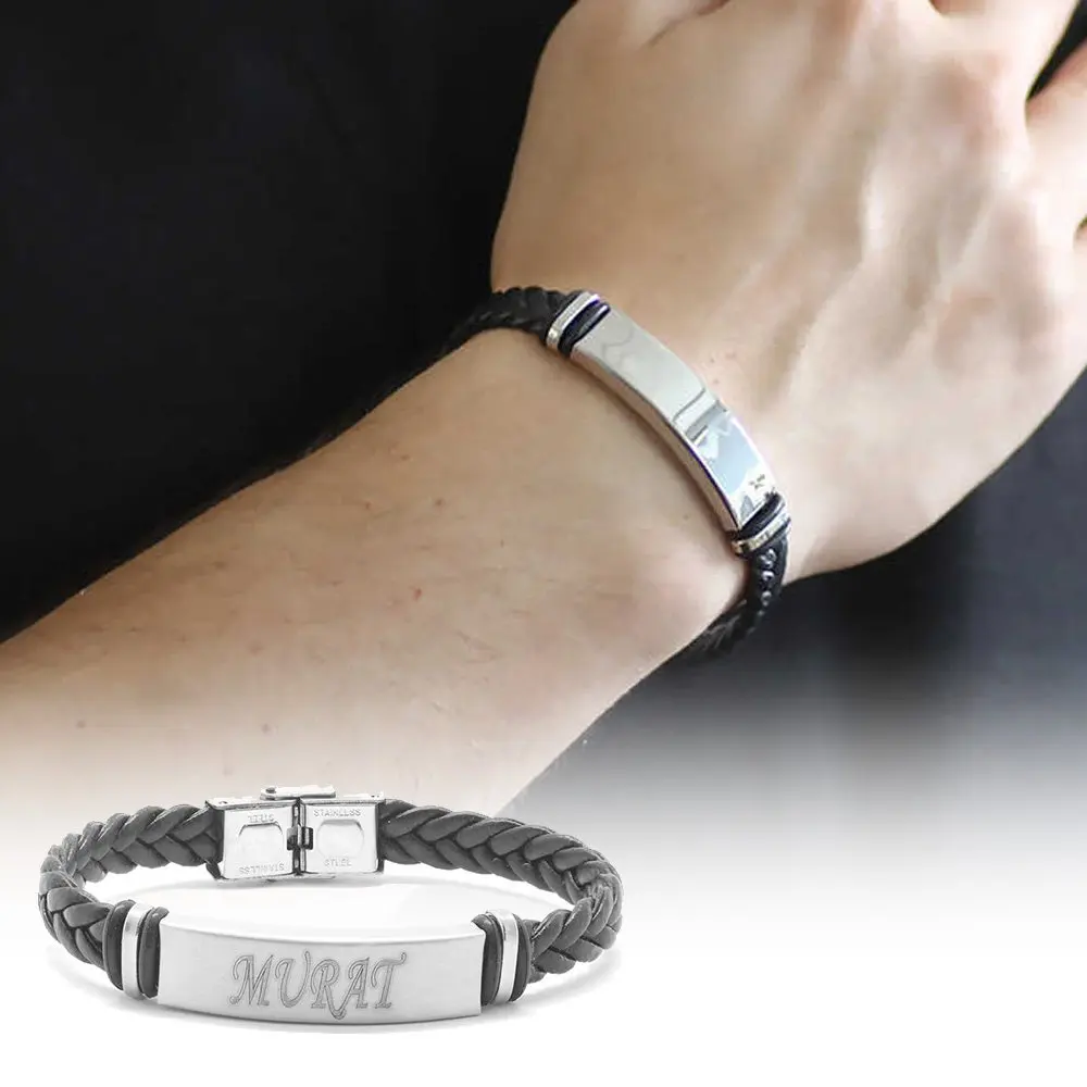 

Nipora Personalized Steel-Leather Bracelet (Model-2)