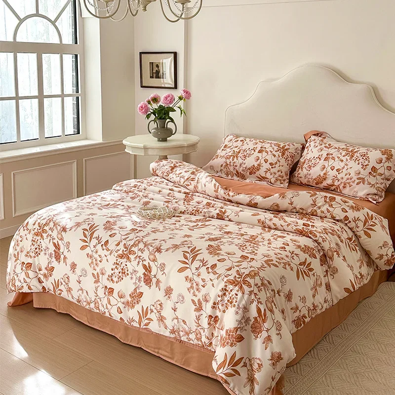 Комплект постельного белья из четырех предметов осень и зима простыня тенсела