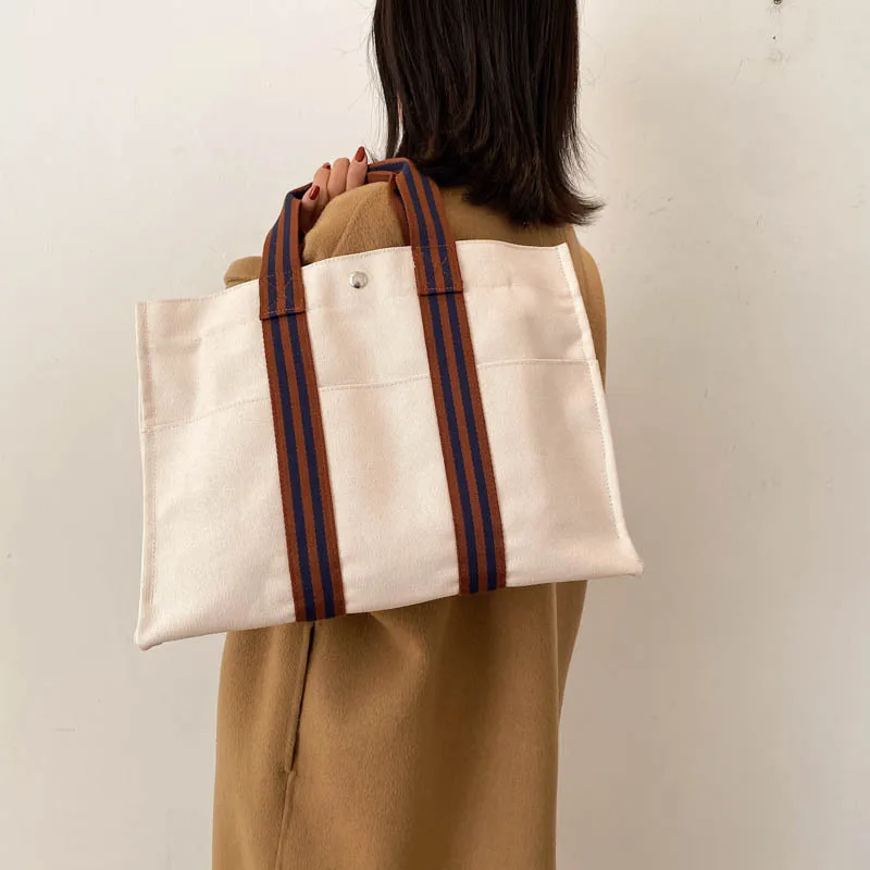 

CGCBAG Fashion Stripes Canvas Handbags For Women 2022 Large Capacity Shoulder Tote Bag Simple Designer Female Beach Shopper Bag