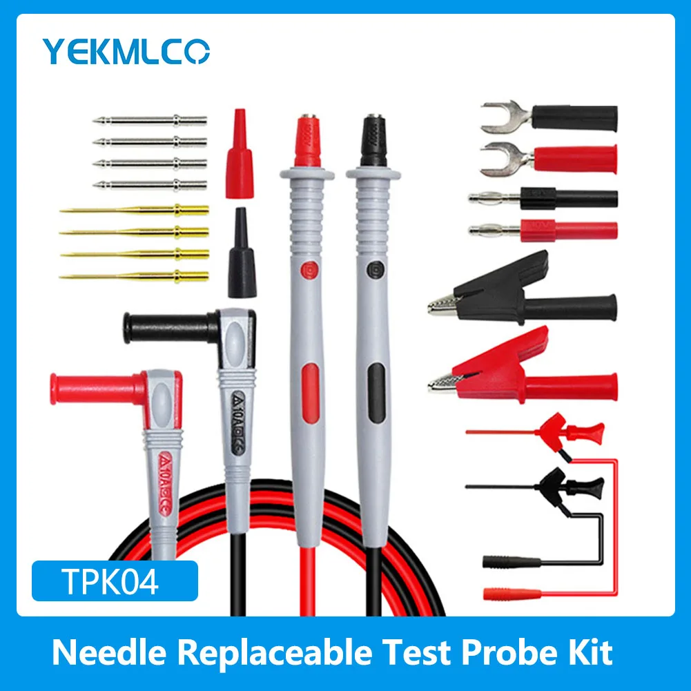 

YEKMLCO Multimeter Test Leads Kit with Replaceable Needles For Digital Multimeter Sharp Probe SMD Test Hook Alligator Clip Tip