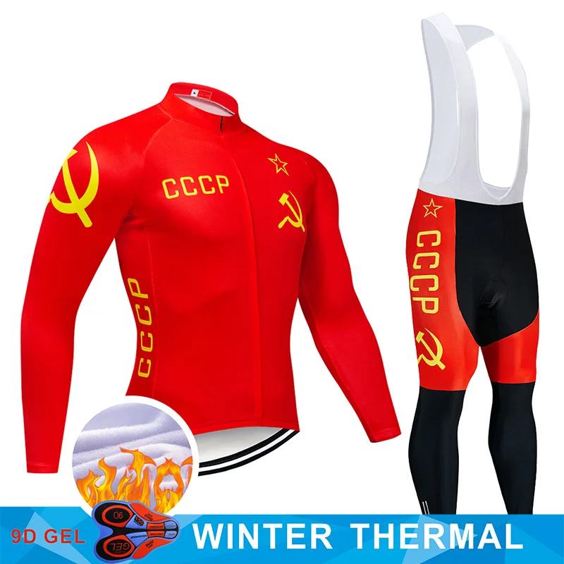 

2022 New 2022 CCCP Cycling Jersey 9D Bib Set MTB Uniform Red Bike Clothing Men‘s Winter Thermal Fleece Bicycle Clothes Cycling
