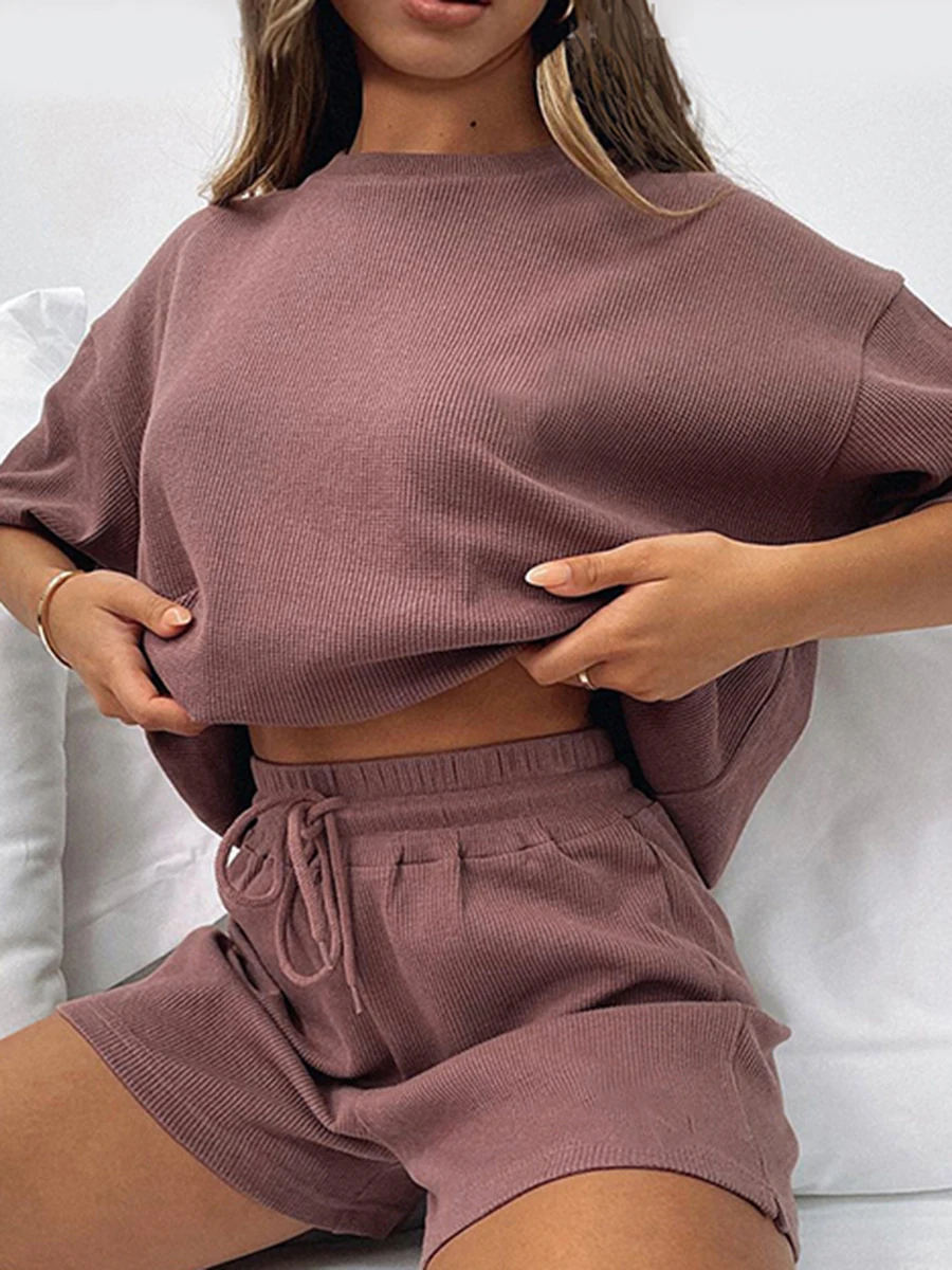 

Women 2022 New Autumn Casual Two Pieces Long Sleeve Sweatshirts High Waist Shorts Solid Sportwear Outfits Tracksuits