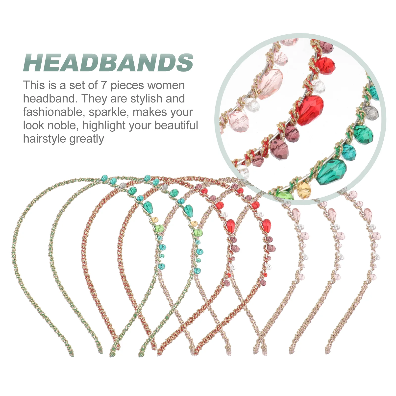 7 шт. повязки на голову с драгоценными камнями для девочек и женщин блестящие