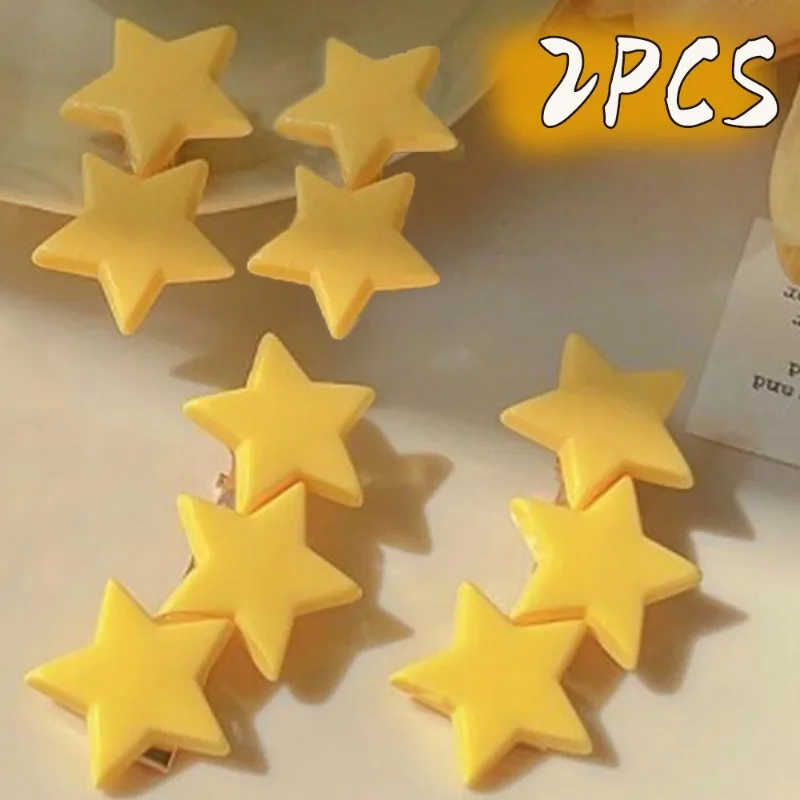 

2 шт. желтые заколки для волос со звездами, женские милые Мультяшные акриловые заколки для волос для девочек, Очаровательные Свежие заколки для покупок, модные аксессуары, женский подарок