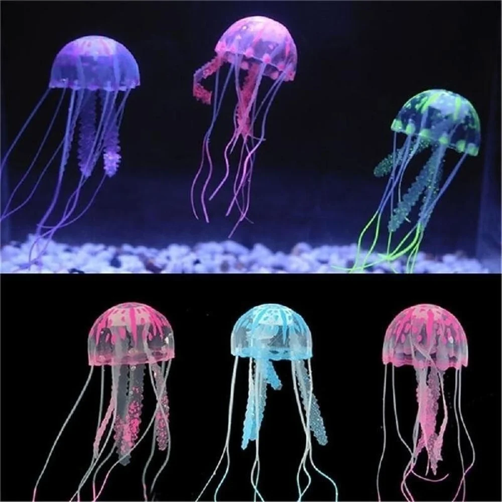 

1PC Artificial Glowing Jellyfish Fake Fluorescent Effect Aquarium Fish Tan Ornament Beauty Bar Party Children