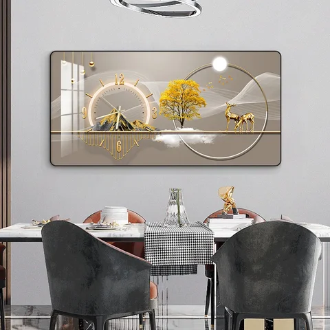 Настенные часы из хрустального фарфора, декоративная живопись, прямоугольная простая круглая Настенная картина для ресторана