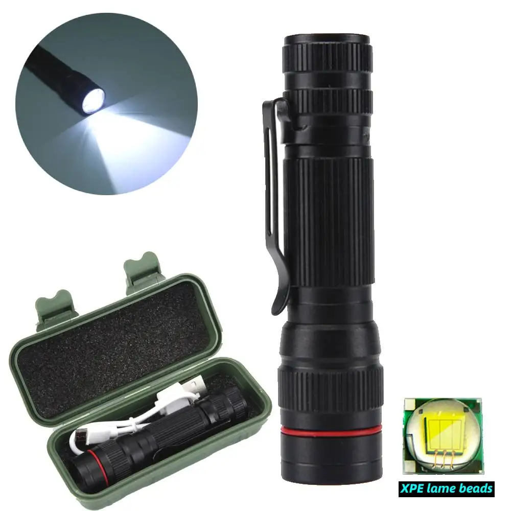

XPE LED Flashlight USB Rechargeable Ultra Bright Torch Lamp Powerful Camping Light Waterproof Zoomable Emergency Lighting