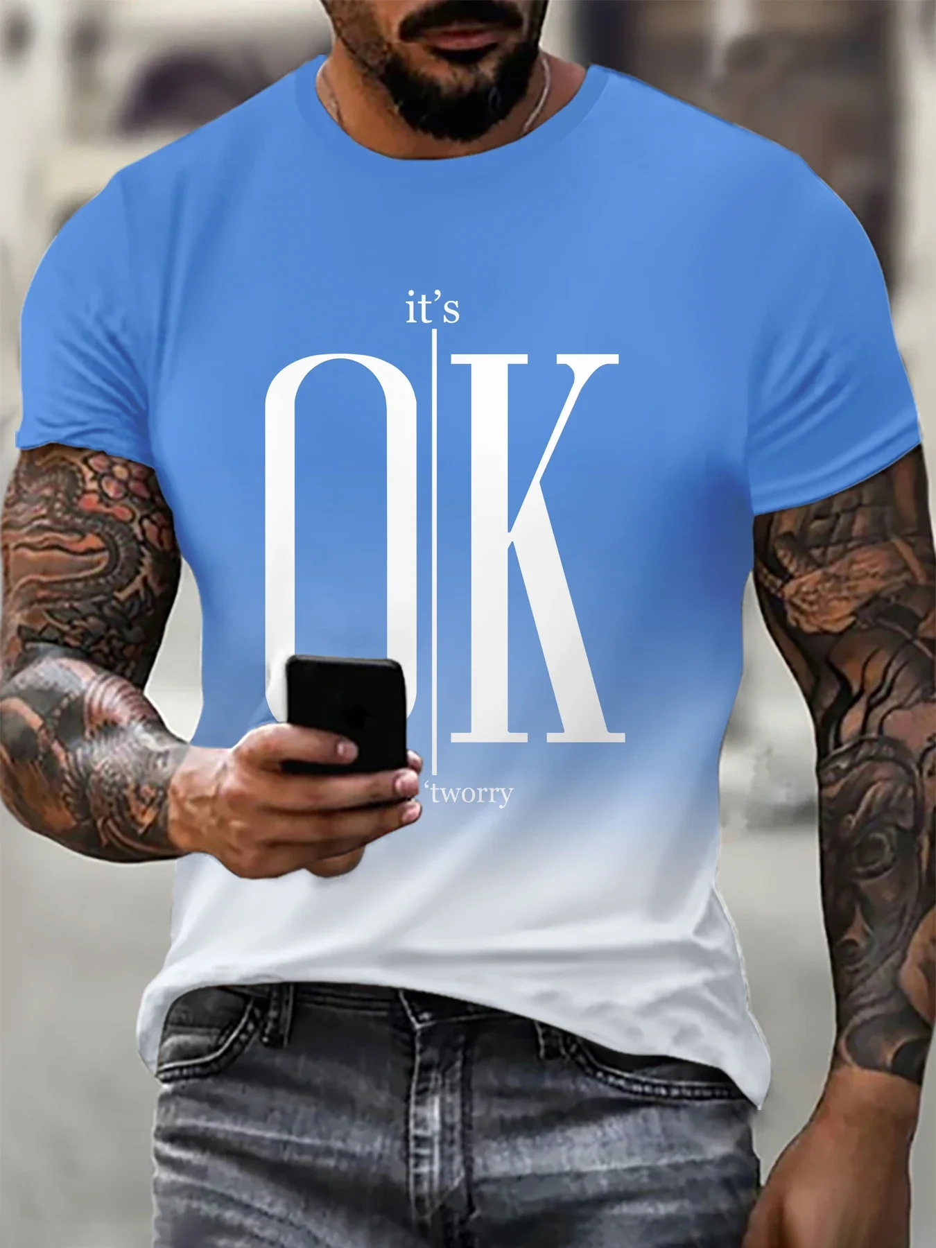 Мужская объемная футболка с градиентным переходом цвета Модная и удобная