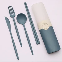 portable reusable spoon fork travel picnic chopsticks wheatgrass cutlery cutlery set with students