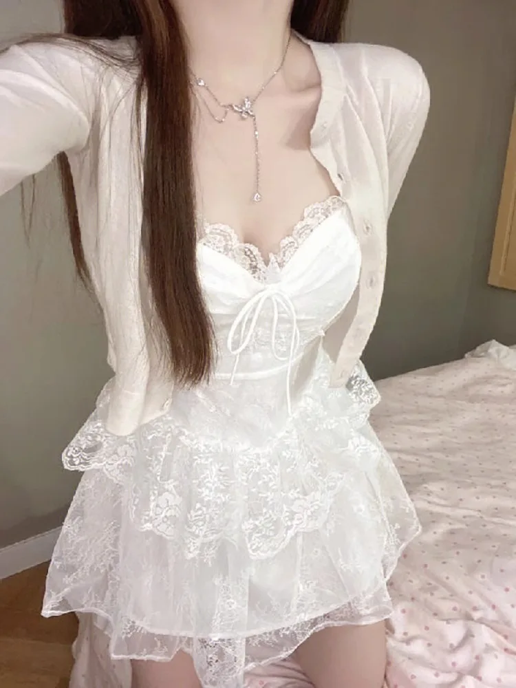 Корейский Повседневный солнцезащитный вязаный кардиган + Y2k E-Girl с высокой талией