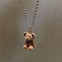 cute flocking alloy bear necklace ins korea women girls necklace animal alloy pendant charm chain gift bears lovely jewelry n2p3