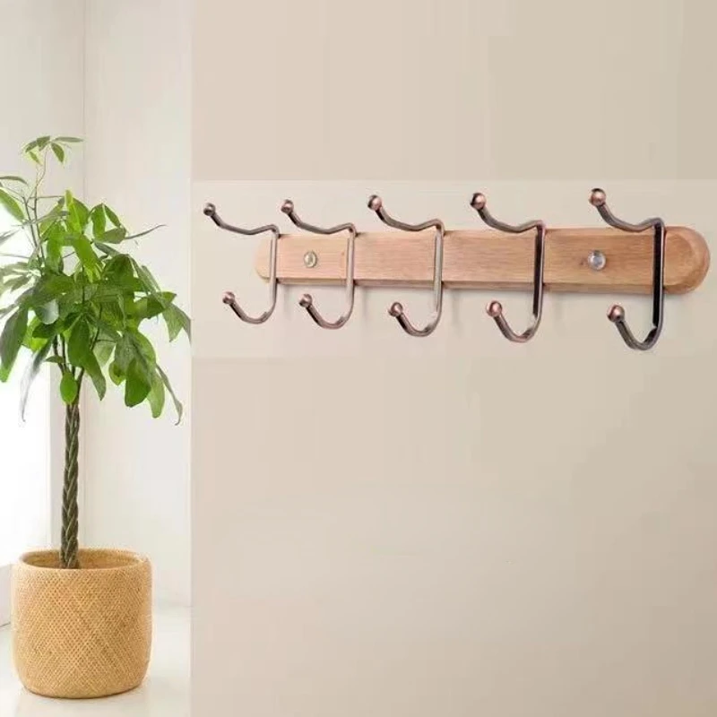 

Retro Bronze Clothes Hanging Solid Wood Clothes Hat Hook Kitchen Toilet Long Row Hook Retro Door Wall Hanging Clothes Hook