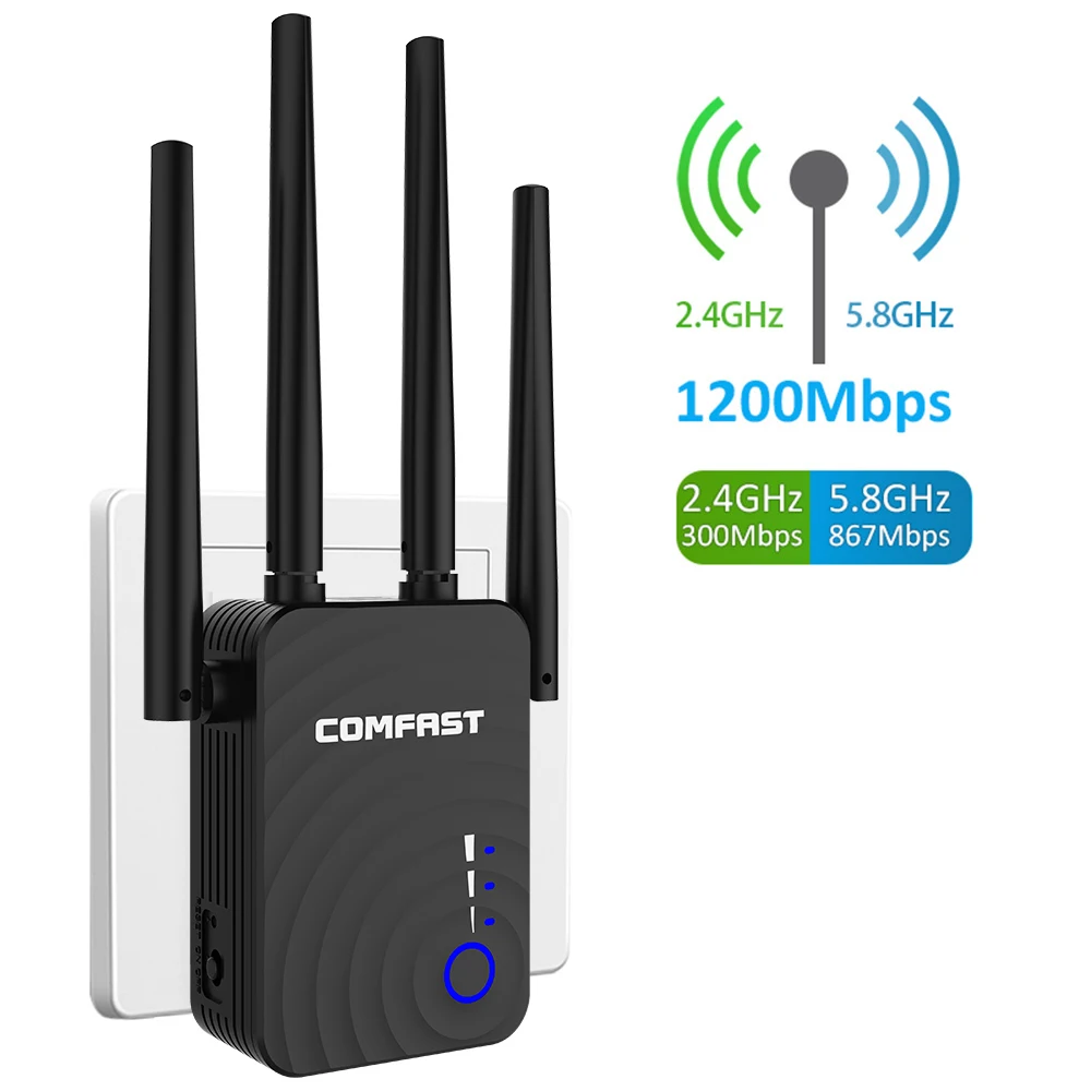 Comfast 1200Mbps Wireless Wifi Extender Wi-fi Repeater/Router Dual Band 2.4&5Ghz 4 Wi fi Antenna Long Range Signal Amplifier AP