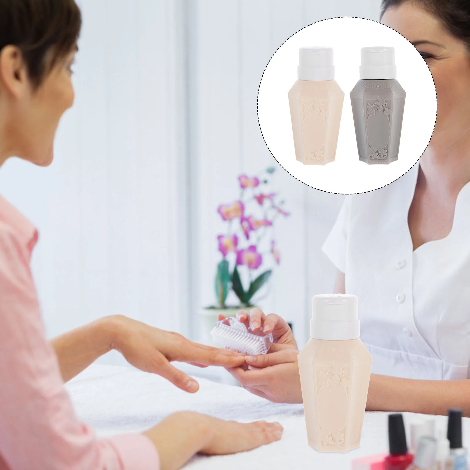 

Dispenser Bottle Press Down Push Nail Pump Empty Removerpolish Flower Makeup Engraved Refillable Toner Cuticle Acetoneart