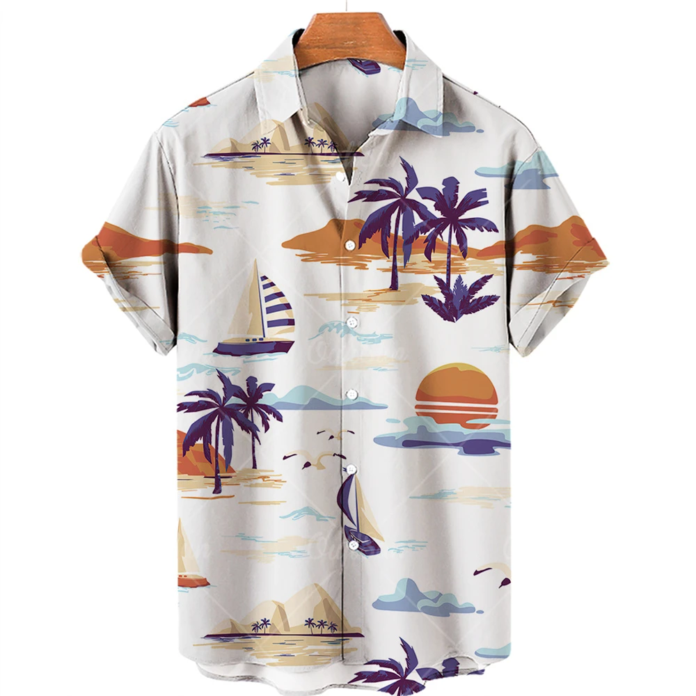 

2022 Hawaiian Shirt Coconut Tree Printing Short-sleeved Loose Oversized Shirt Men And Women Summer Beach Casual Shirt Top