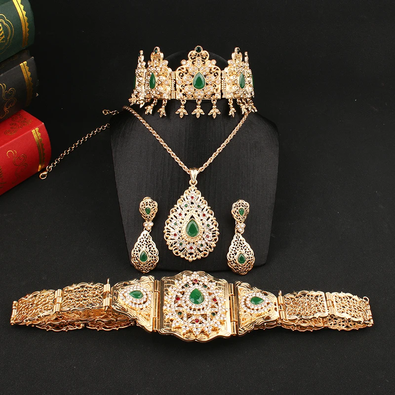 

Wedding Jewelry Set Algerian Women Head Chain Necklace Earrings Moroccan Waist Chain Robe Gown Body Chain Bride Sets Fashion