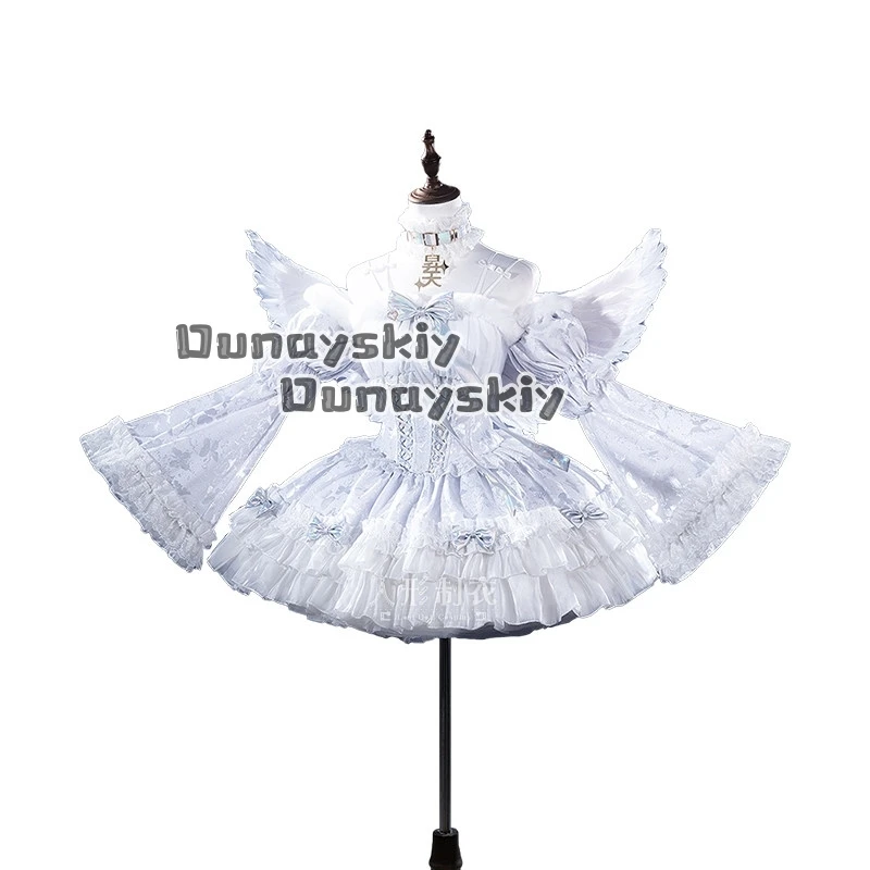 Фото Костюм для косплея KAngel Angel Devil Rain (полный комплект) по игре NEEDY GIRL OVERDOSE: белое платье Лолиты с париком, костюм на Хэллоуин №5