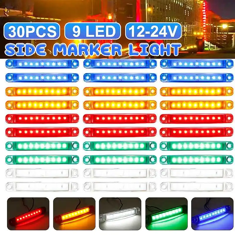 

30PCS Car Amber red white Side marker light 24V clearance Lamp Caravan Car 12V Lights for Truck Trailer Tractor Lorry Pickup