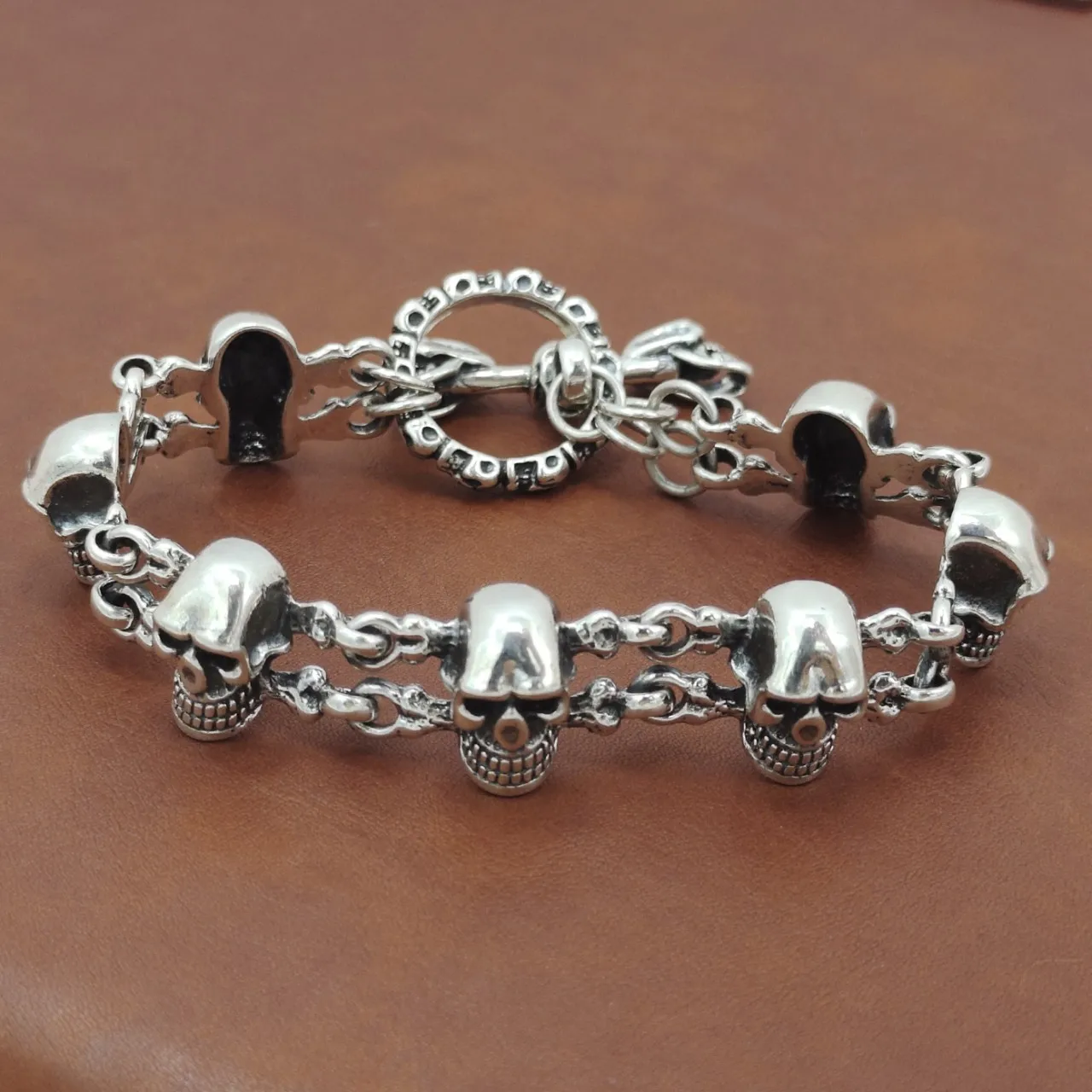 

S925 Sterling Silver Bracelet Double Layer Skeleton Fashion Bracelet Men's Vintage Personalized Bracelet Bracelet Bracelet