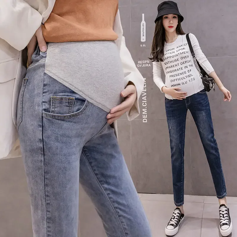

Синие черные эластичные джинсы-карандаш для беременных Одежда для беременных легинсы для беременных брюки хлопковые джинсы