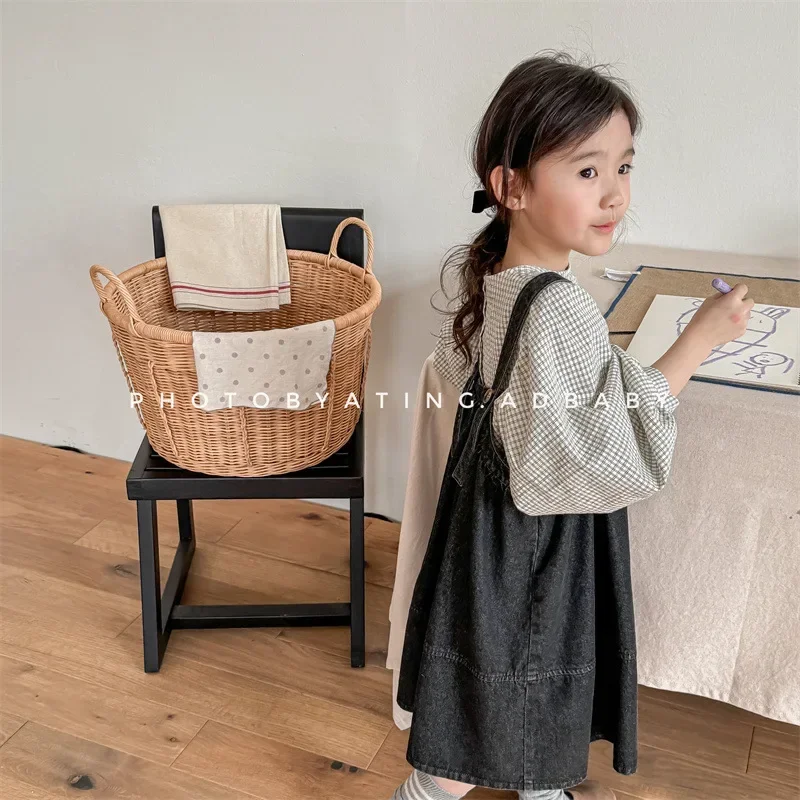 Nowa 2024 вільний дитячий суцільний одяг у корейському стилі для маленьких дівчаток