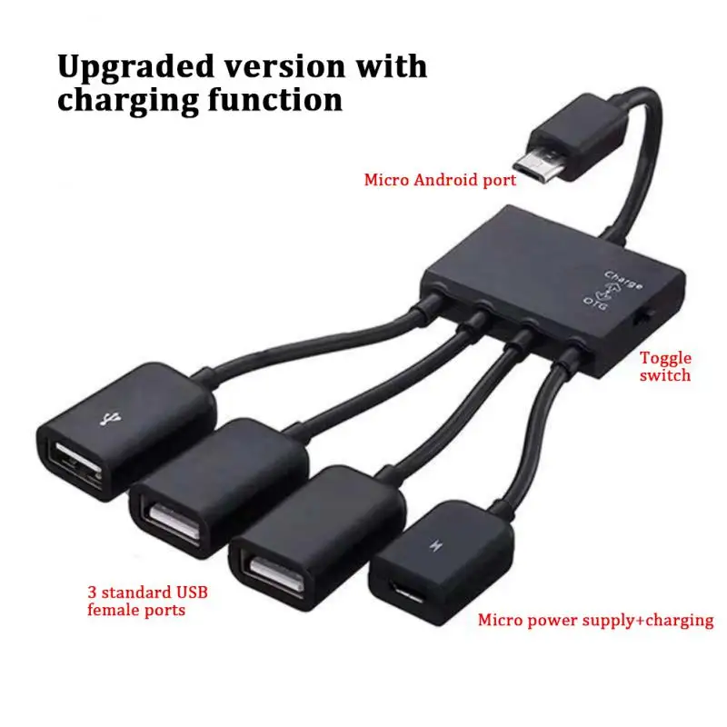 

4 In 1 Ports Micro USB HUB Adaptor With Power Charging OTG Hub Host Cable Cord Adapter For Android SmartPhones Tablets PC