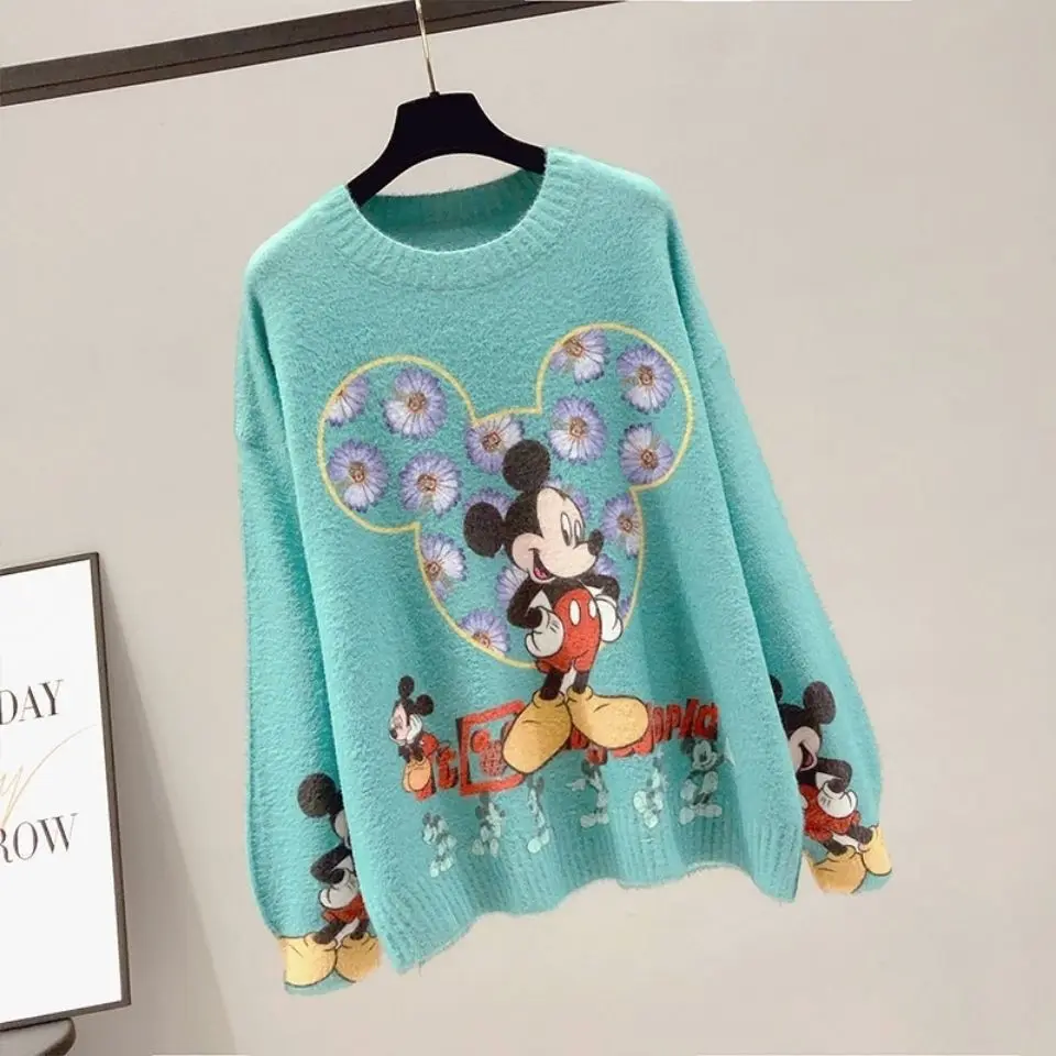 

Disney Mickey Mouse Autumn Winter Knitted Jumper Tops turtleneck Pullovers Casual Sweaters Women Long Sleeve Loose Sweater Girls