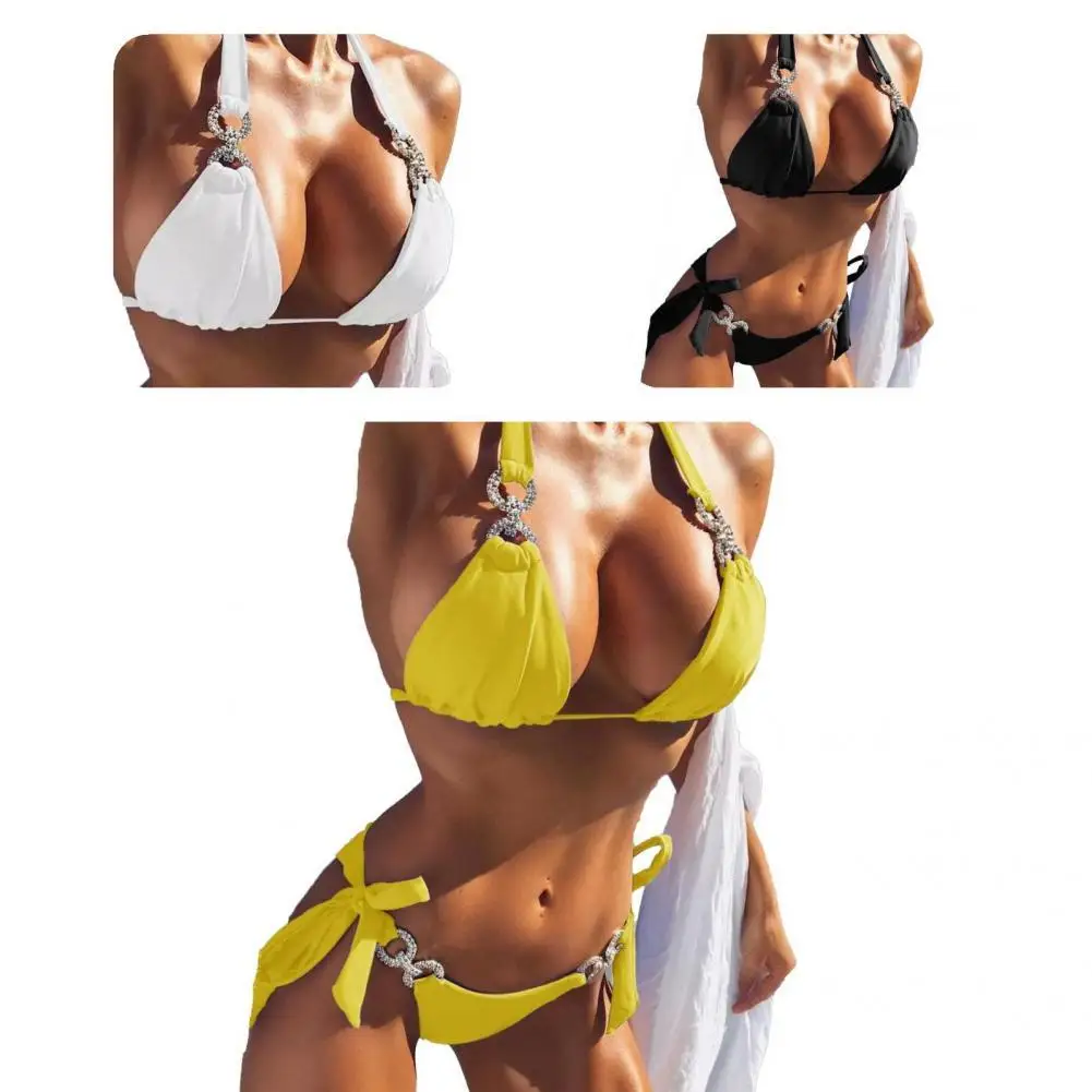 

Пляжная одежда 2 шт./компл. шикарный износостойкий комплект купальников с лямкой на шее комплект купальников Стразы для отпуска