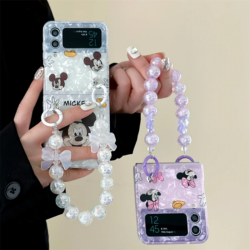 

Cute Disney Mickey Minnie Purple Bracelet Phone Case for Samsung Galaxy Z Flip 3 Hard PC Back forZ Flip 4 Case Protective Shell