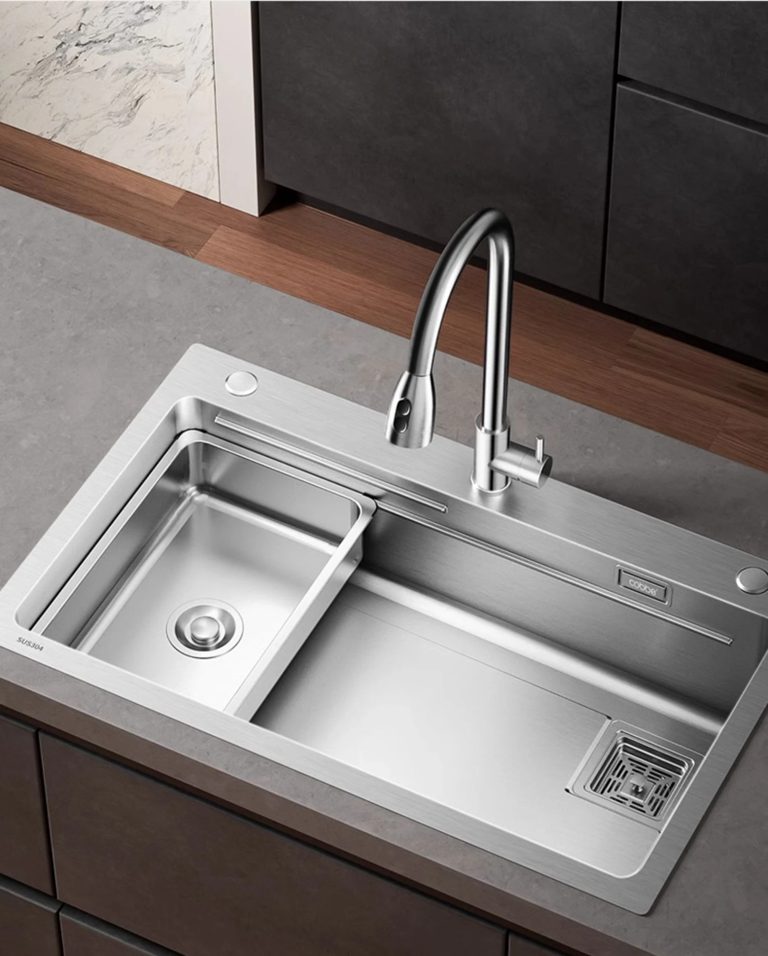 Большая одиночная раковина ручной работы из нержавеющей стали 304 для мытья