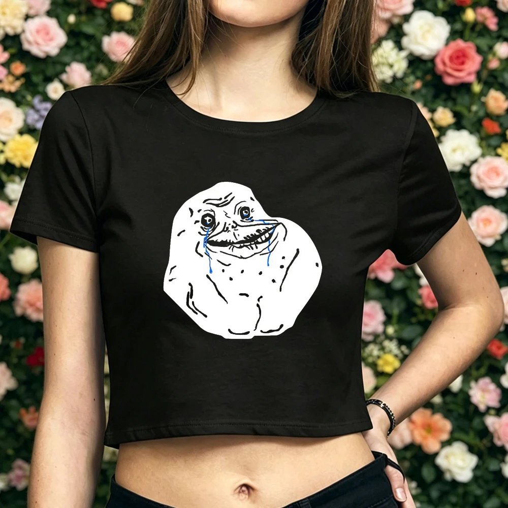 Фото Кроп-топ Trollface для девушек, мем-готика, дерзкий стиль, кавайный милый топ, летние футболки, Y2K, японский стиль. №5