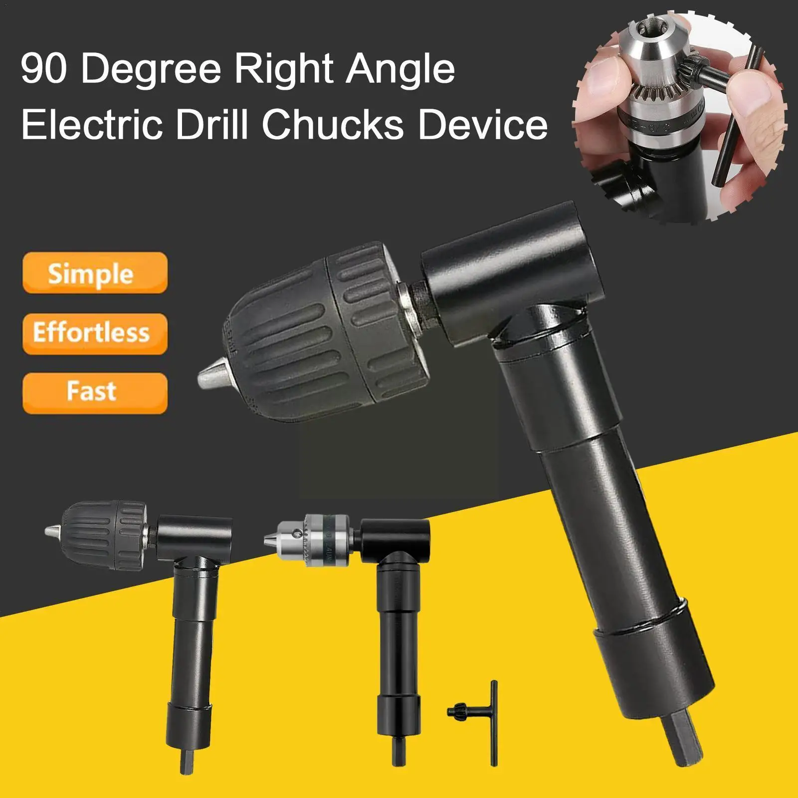 

Electric Drill Right-angle Chuck Narrow Space Drilling 90-degree Device Chuck Fixed Turn Three-jaw Drill Batch Tool Corner R2X4