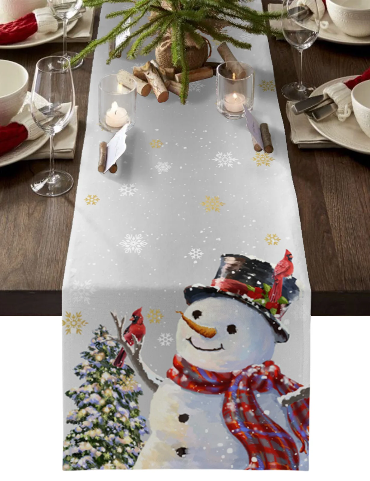 

Christmas Snowman Grey Background Table Runner Home Wedding Table Flag Mat Table Centerpieces Decoration Party Tablecloth