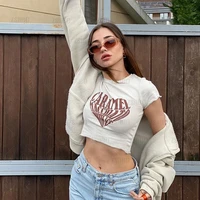 summer 2022 y2k letter graphic cute crop women tops clothes fairy grunge tees basic o neck short sleeve sweet baby t shirts