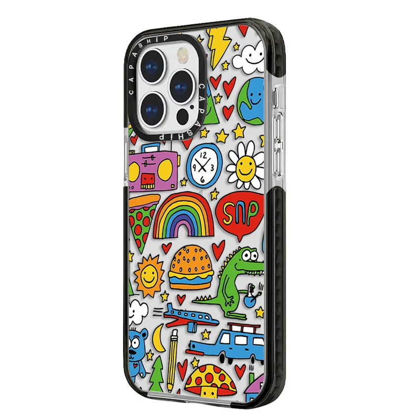 Полноэкранный цветной мультяшный чехол с наклейками для iPhone 15 14 13 12 11 Pro X XS XR Max 7 8