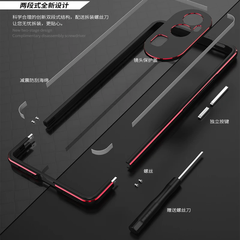 

Fashion Bumper Case for OPPO Reno 10 Pro Luxury Aluminum Metal Phone Frame Reno10 Pro Metal Camera Lens Protector Case