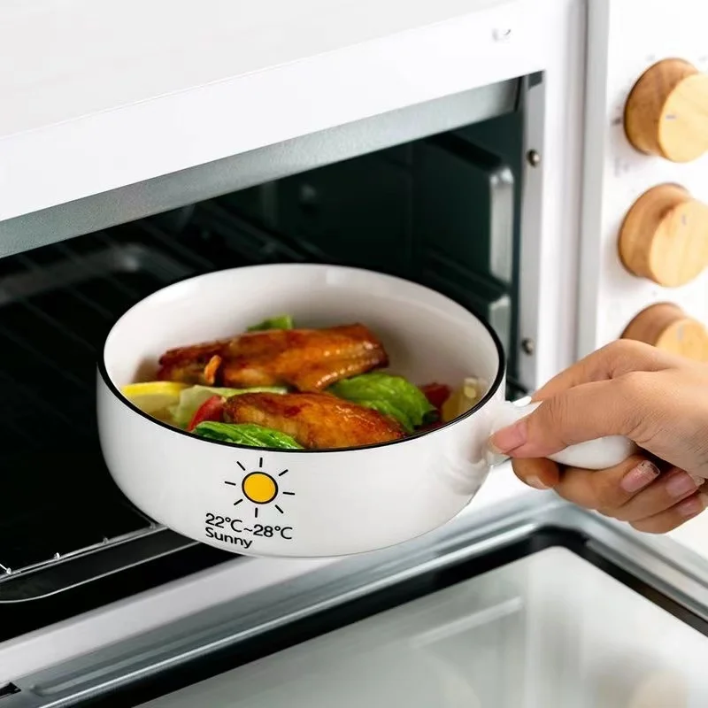 

Cartoon Sun Soup Fruit Salad Ramen Breakfast Dessert Microwave Oven Special Noodle Ceramic Bowl Set with Handle