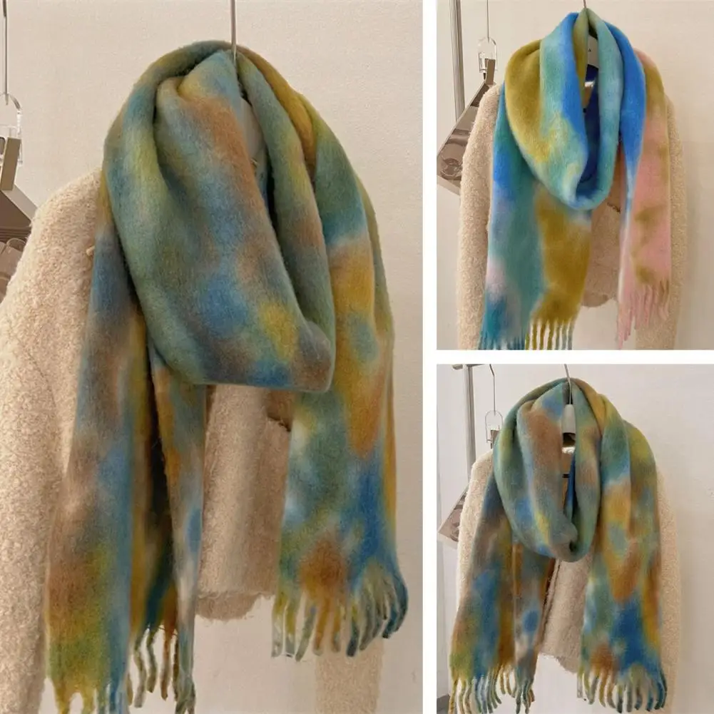 

Women Winter Shawl Vintage Colorblock Winter Scarf Thick Soft Warm Shawl with Tassel Decorations for Women Resistant Neck