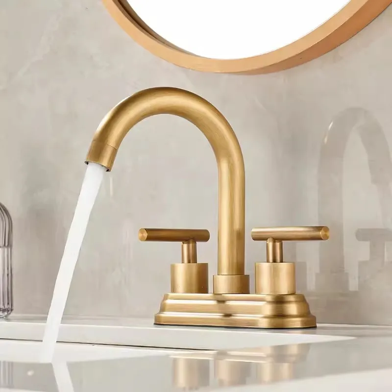 Античный смеситель для раковины кран ванной комнаты с 2 отверстиями широкое