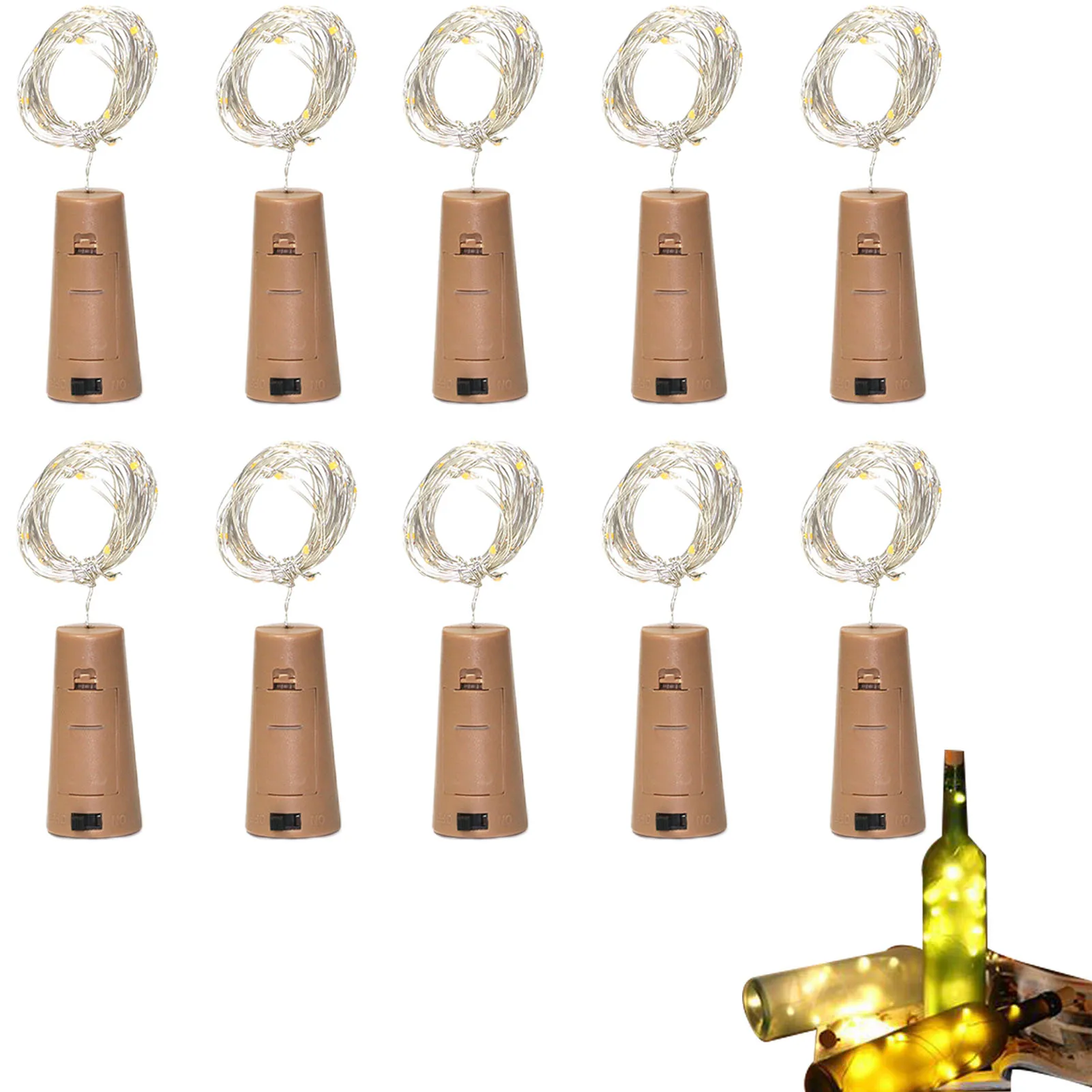 

10pcs Wine Bottle Light With Cork 20 LED String Lights Battery Fairy Lights Garland Christmas Party Wedding Bar Decoration