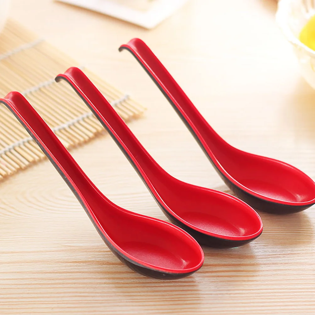 

6PCS Unbreakable Soup Spoons Black and Red Handle Serving Spoon Noodle Soup Spoons Tasting Spoon for Home Restaurant