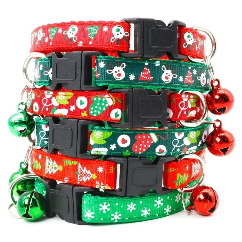

Pet Collars Delicate Safety Casual Nylon Dog Collar with Bell Chrismas Neck Strap Fashion Adjustable Pet Cat Dog Collar for Cats