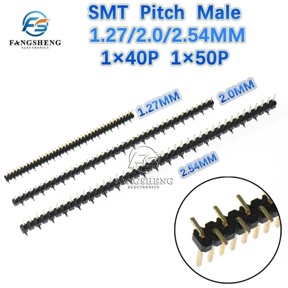 

5PCS SMT 1.27 2.0 2.54 mm pitch connector pin header 1*40p 1*50p single row misplaced male PCB pin header socket 1.27MM 2.54MM