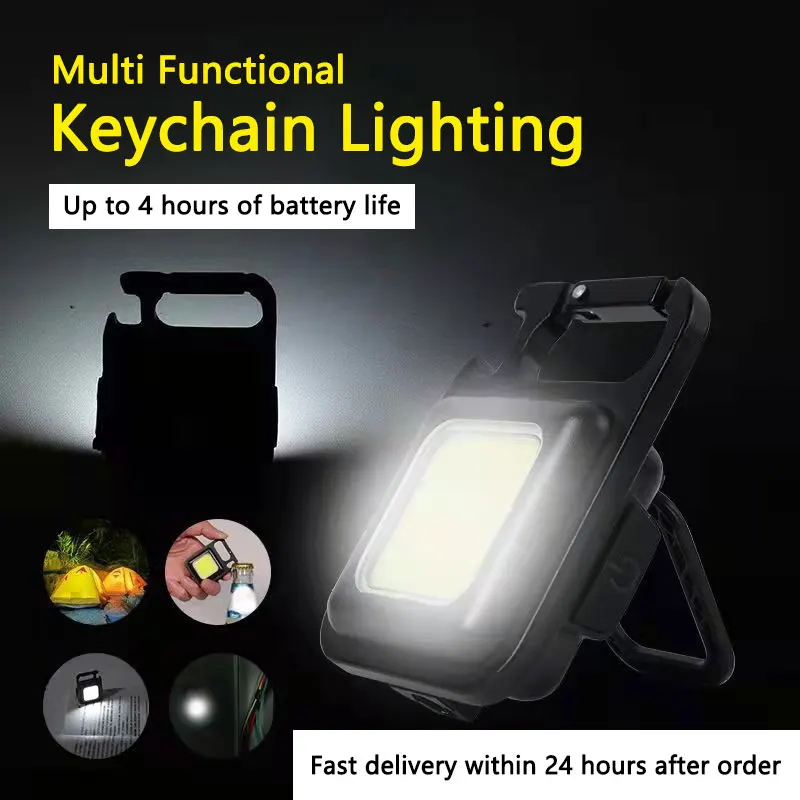 

Mini LED Flashlight Work Light Rechargeable Keychain COB Light Portable Outdoor Camping Hiking Emergency Small Light Corkscrew