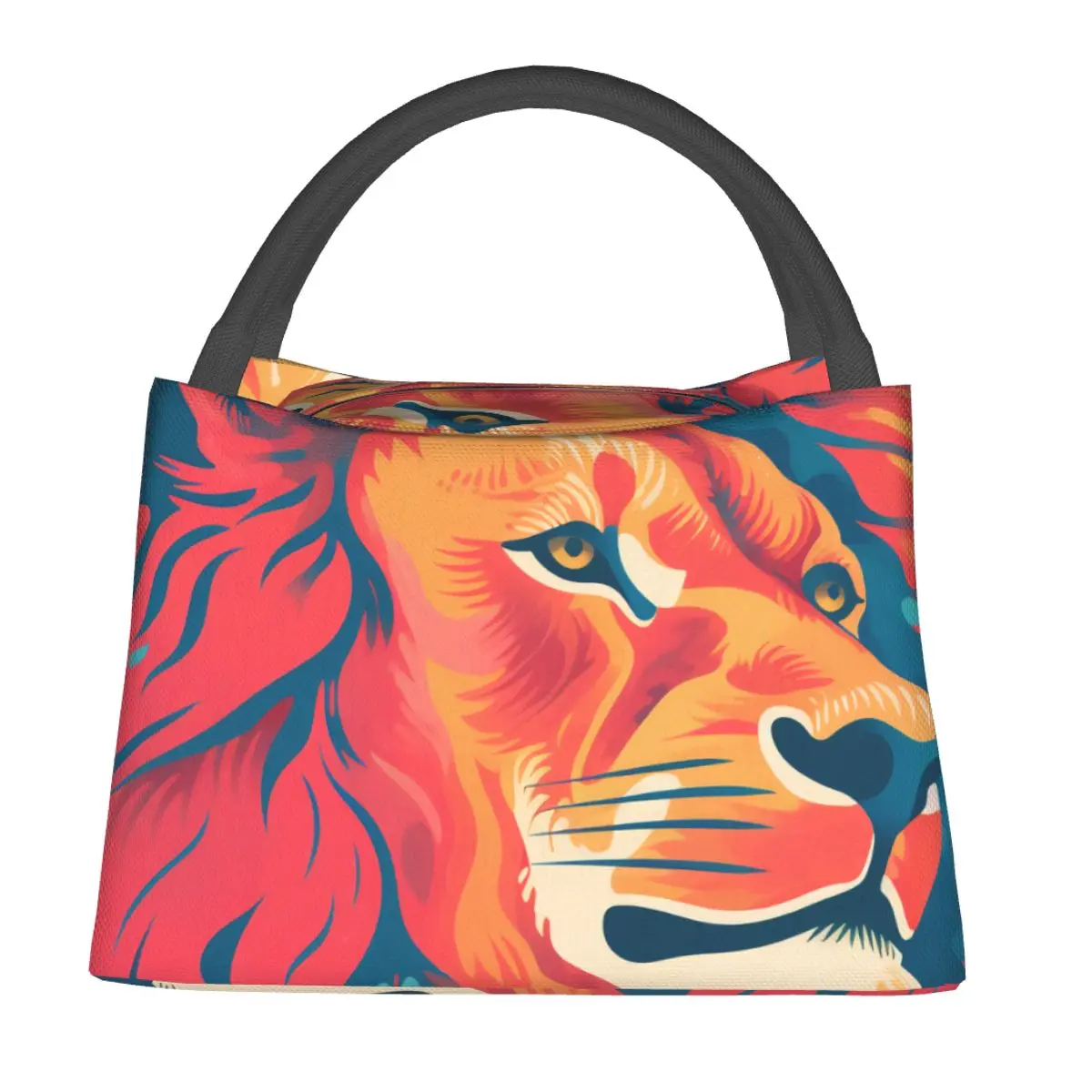 

Lion Lunch Bag Neo Fauvism Portable Insulated Lunch Box Girls School Graphic Cooler Bag Funny Waterproof Tote Food Bags