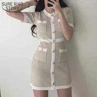 elegant korean wool knitted dress 2022 party summer black slim button bodycon mini dress vestido moda feminina ropa mujer 12105